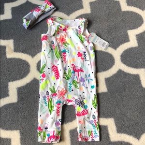 NWT vibrant romper & matching headband